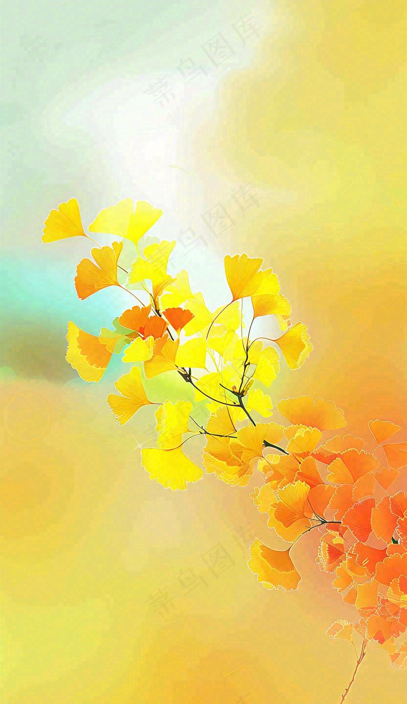 秋天黄了的银杏叶渐变色插画立秋秋分背景