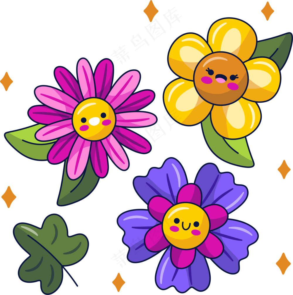 3朵鲜花 美式多巴胺插画 免抠透明底