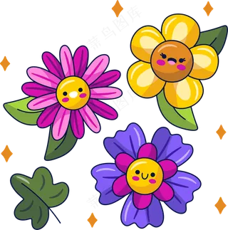 3朵鲜花 美式多巴胺插画 免抠透明底