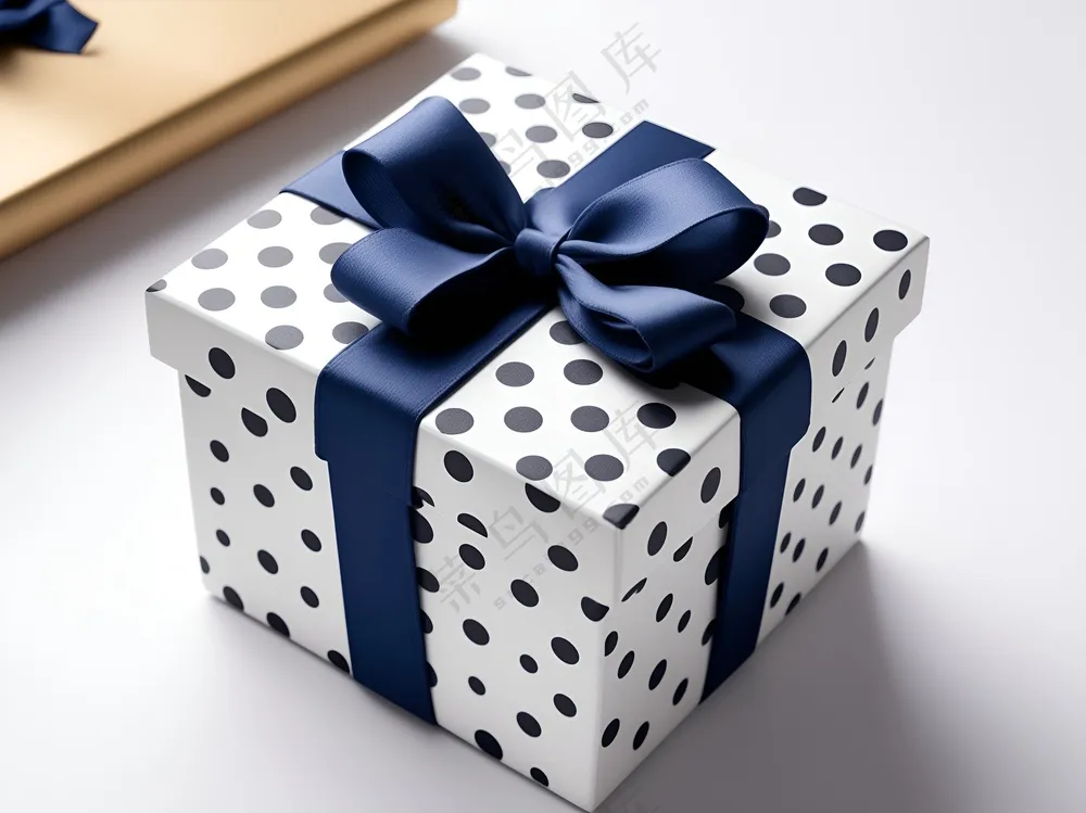 蓝色蝴蝶结丝带波点礼盒
