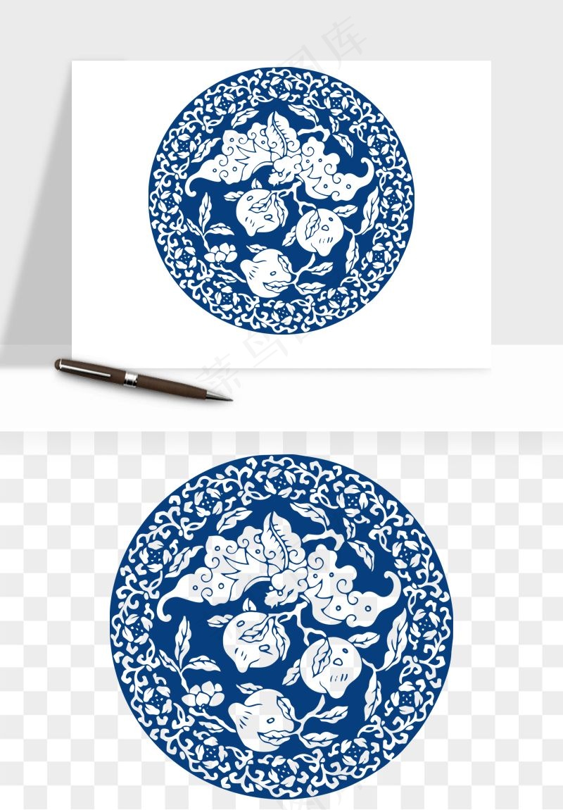 青花瓷花纹花卉图案png免抠