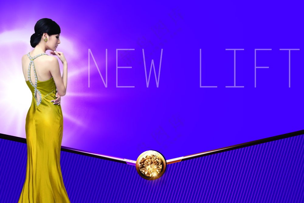 新生活美女金色服装紫色背景