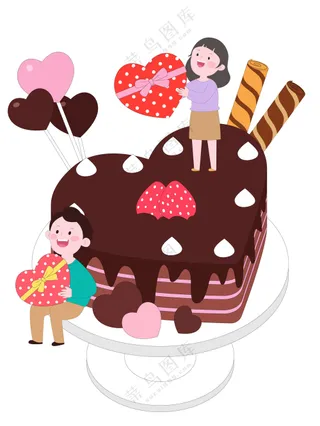 卡通扁平化购物街巧克力蛋糕礼盒可爱插画