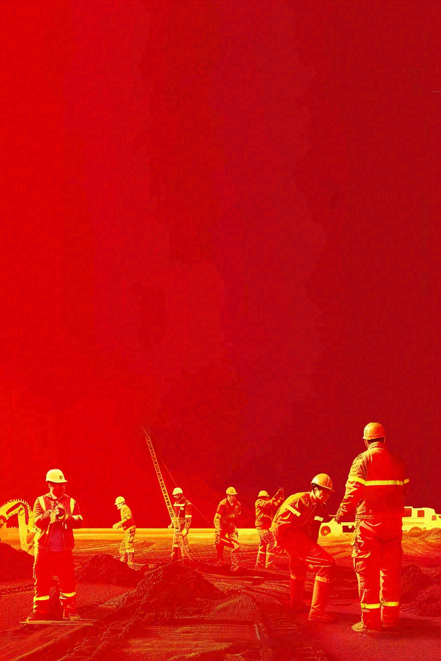 红色工地指挥工人职业人物剪影劳动节插画背景