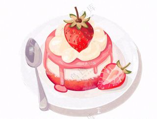 草莓蛋糕甜点下午茶插画免抠
