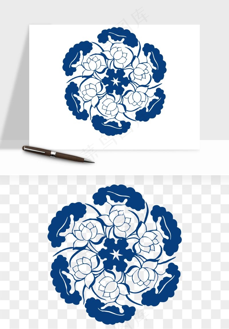 青花瓷花纹花卉图案png免抠