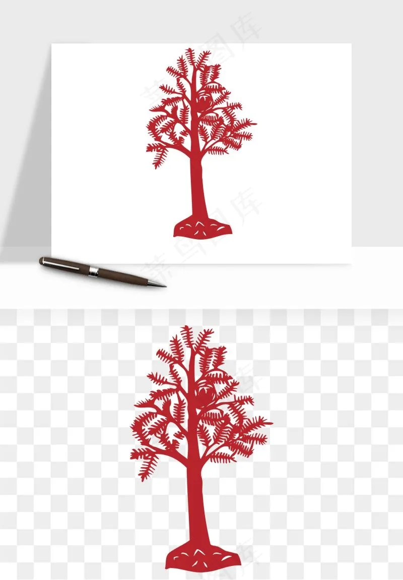 传统剪纸植物花卉png免抠