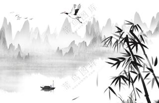 山水风景水墨画插画