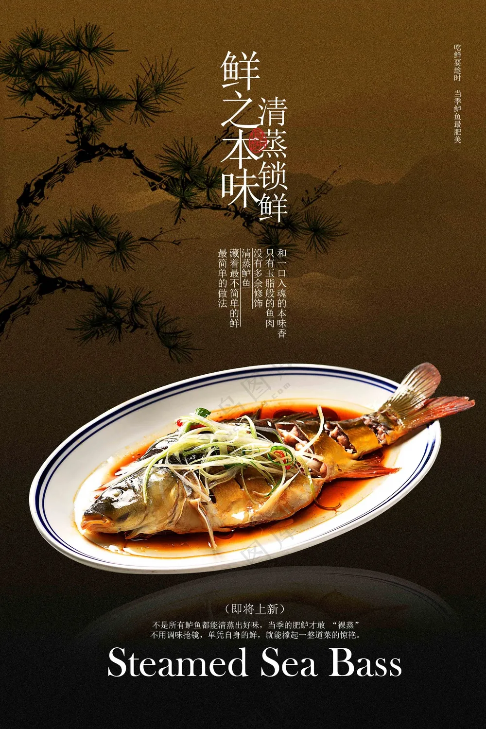清蒸鲈鱼美食宣传海报