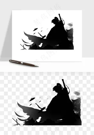 水墨江湖侠客武侠剪影png免抠