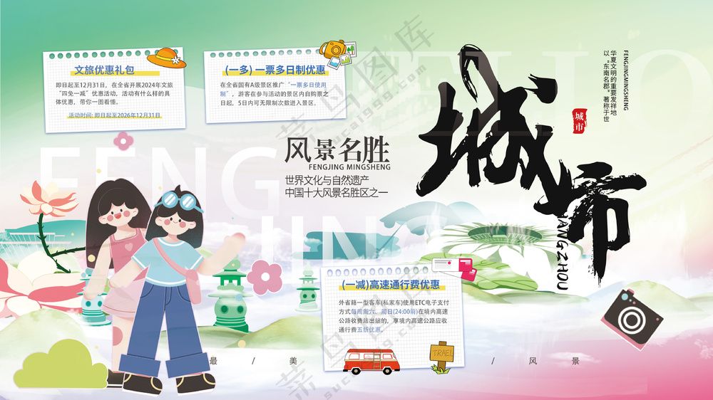 城市旅游风景名胜非遗文化背景板