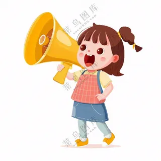 可爱女孩手握喇叭叫卖可爱卡通免抠