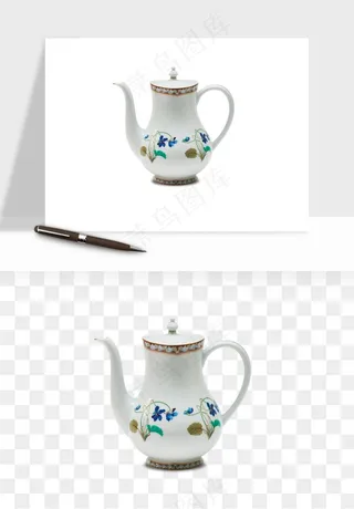白瓷陶瓷茶壶png免抠