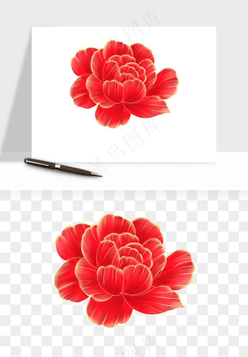 手绘国潮牡丹花花卉图案png免抠