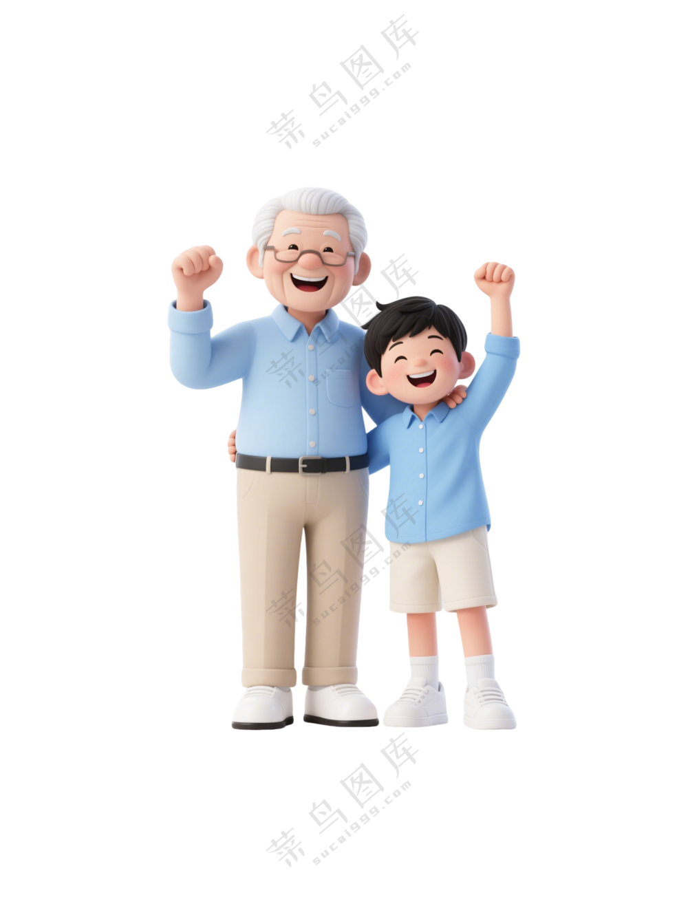 一老一少温馨3D卡通人物1