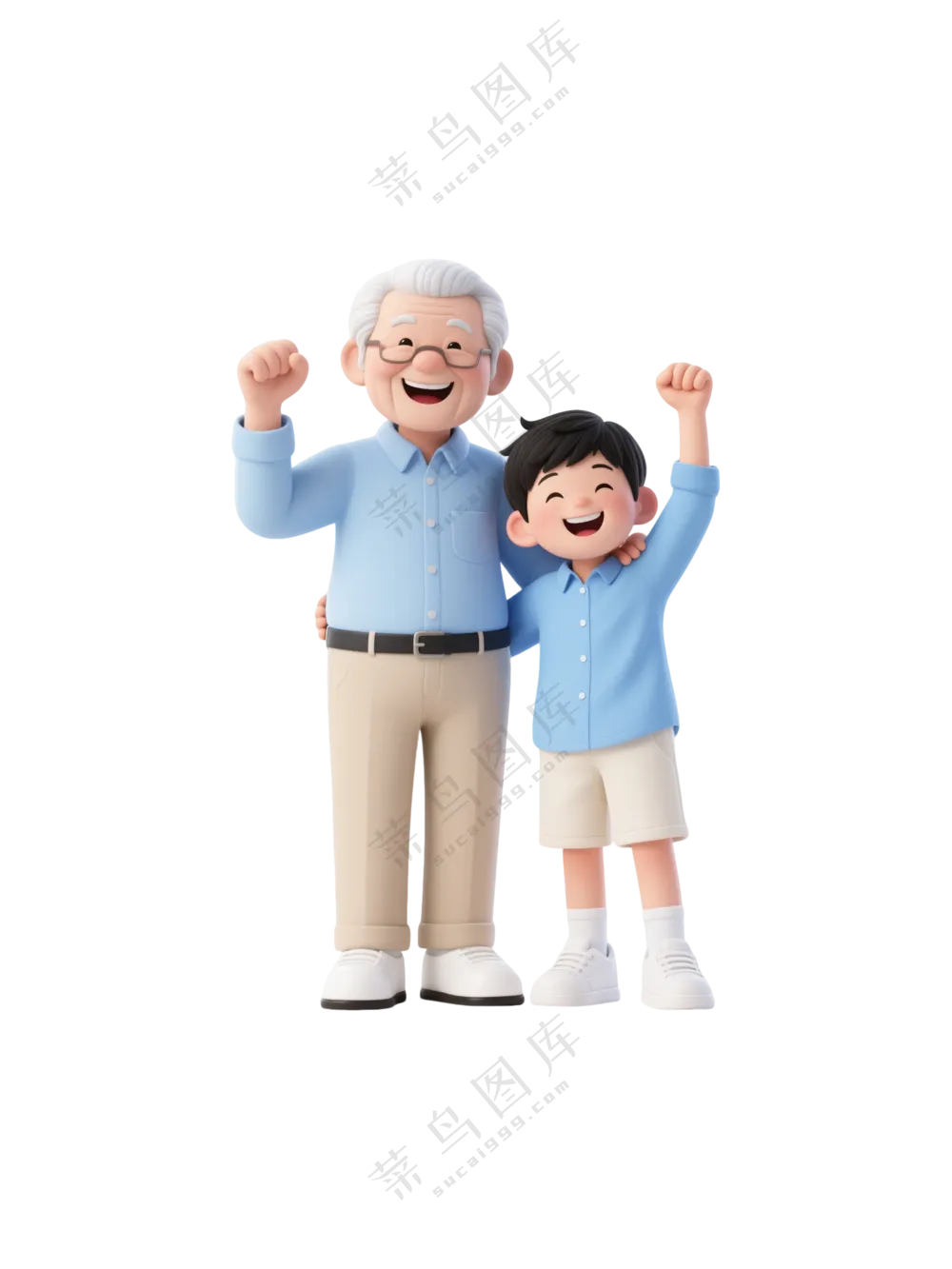 一老一少温馨3D卡通人物1