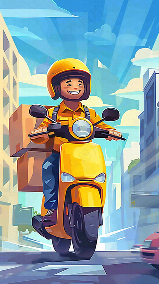 工作的外卖员送餐辛勤劳动节卡通插画背景