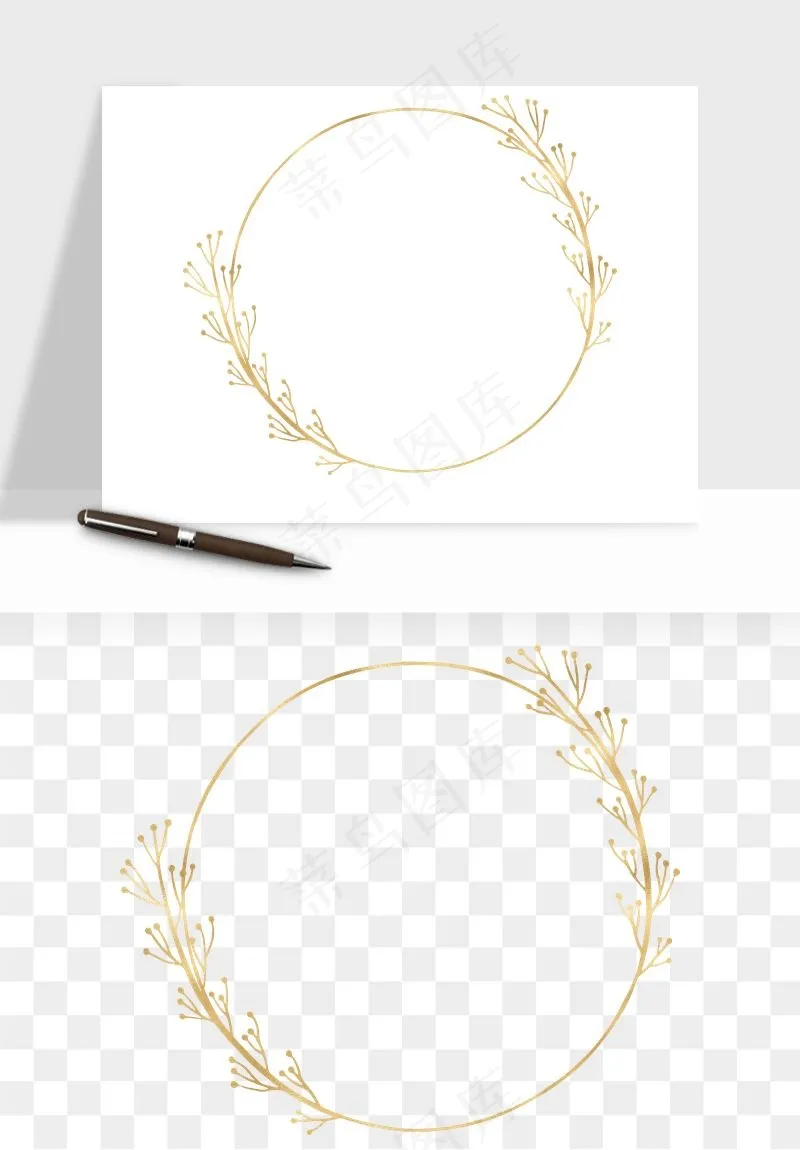 金色植物花环边框png免抠