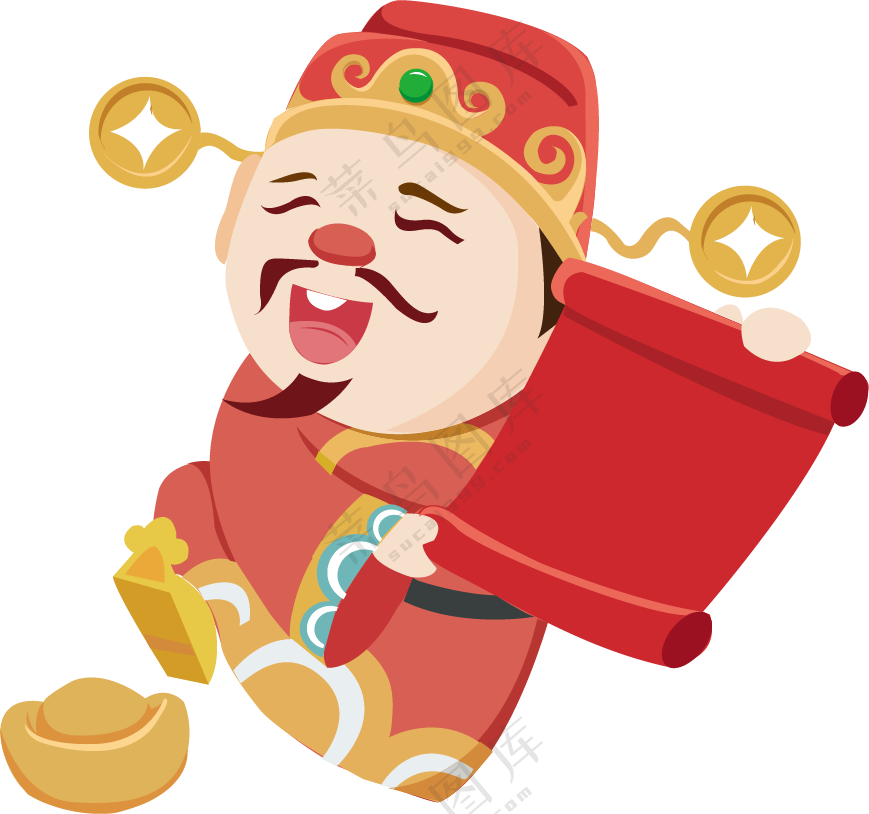 新年送福财神金元宝矢量文件素材