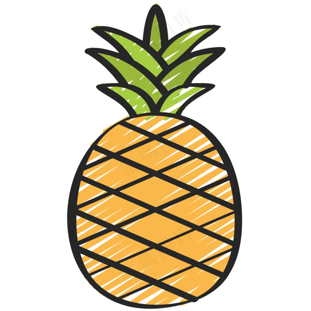 菠萝 pineapple 绿色健康食品 铅笔手绘图标icon