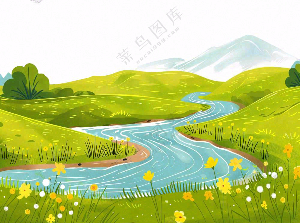 自然风景高原苔原湖泊新疆卡通插画免抠