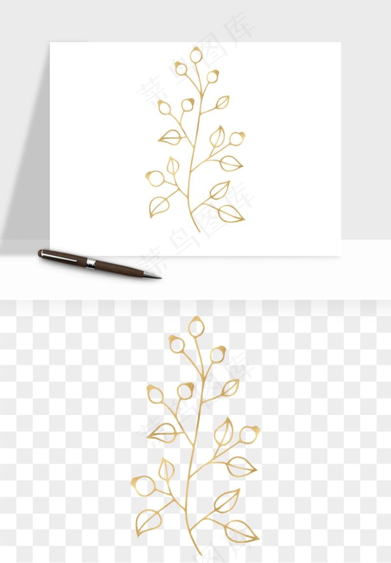 金色植物花环边框png免抠