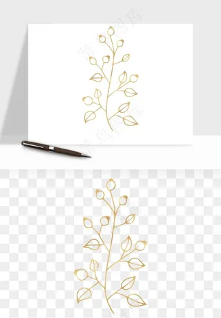 金色植物花环边框png免抠