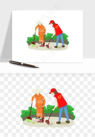 手绘志愿者人物插画png免抠