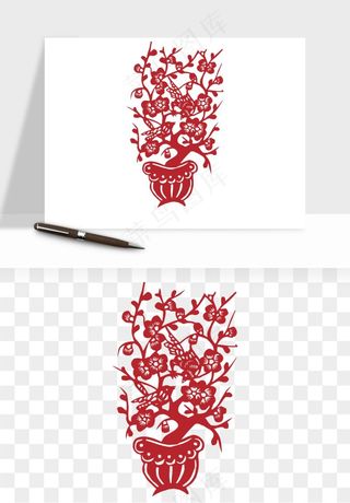 传统剪纸植物花卉png免抠