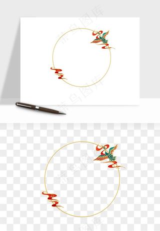 国潮风祥云浪花圆形矩形边框png免抠