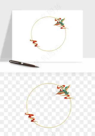 国潮风祥云浪花圆形矩形边框png免抠