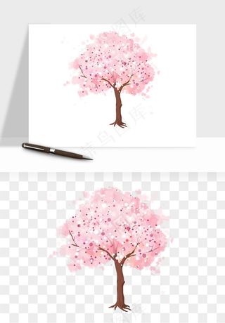 手绘浪漫花树桃花树png免抠
