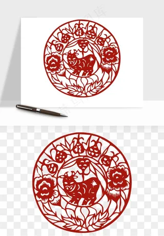 春节福字窗花剪纸png免抠