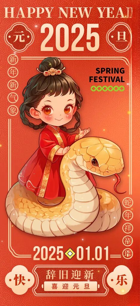 2025蛇年新春元旦海报国潮鞭炮