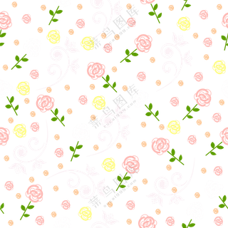 手绘花朵绿叶四方连续图案免抠素材