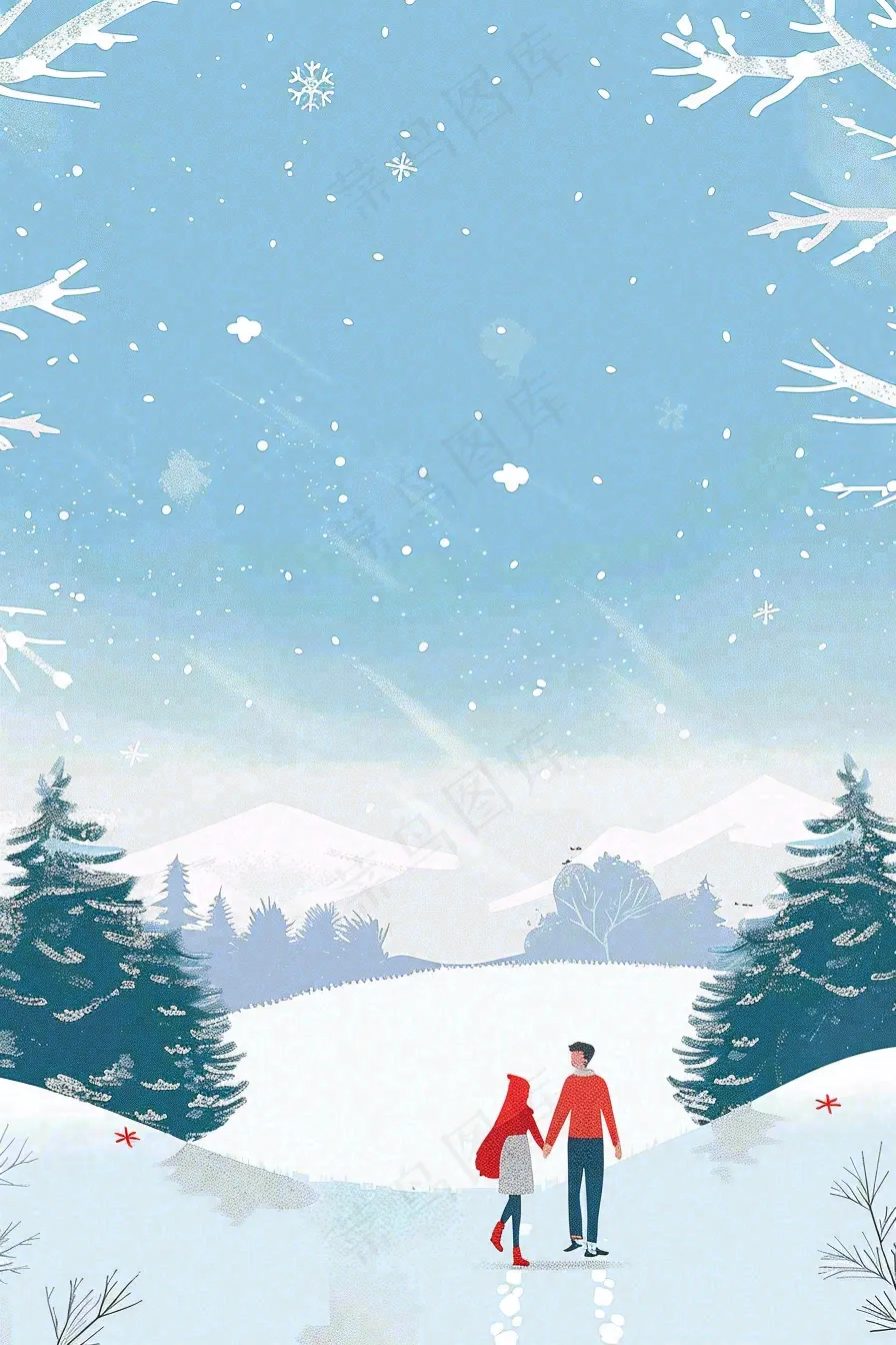 冬天白雪覆盖寒冷唯美雪景小寒插画背景