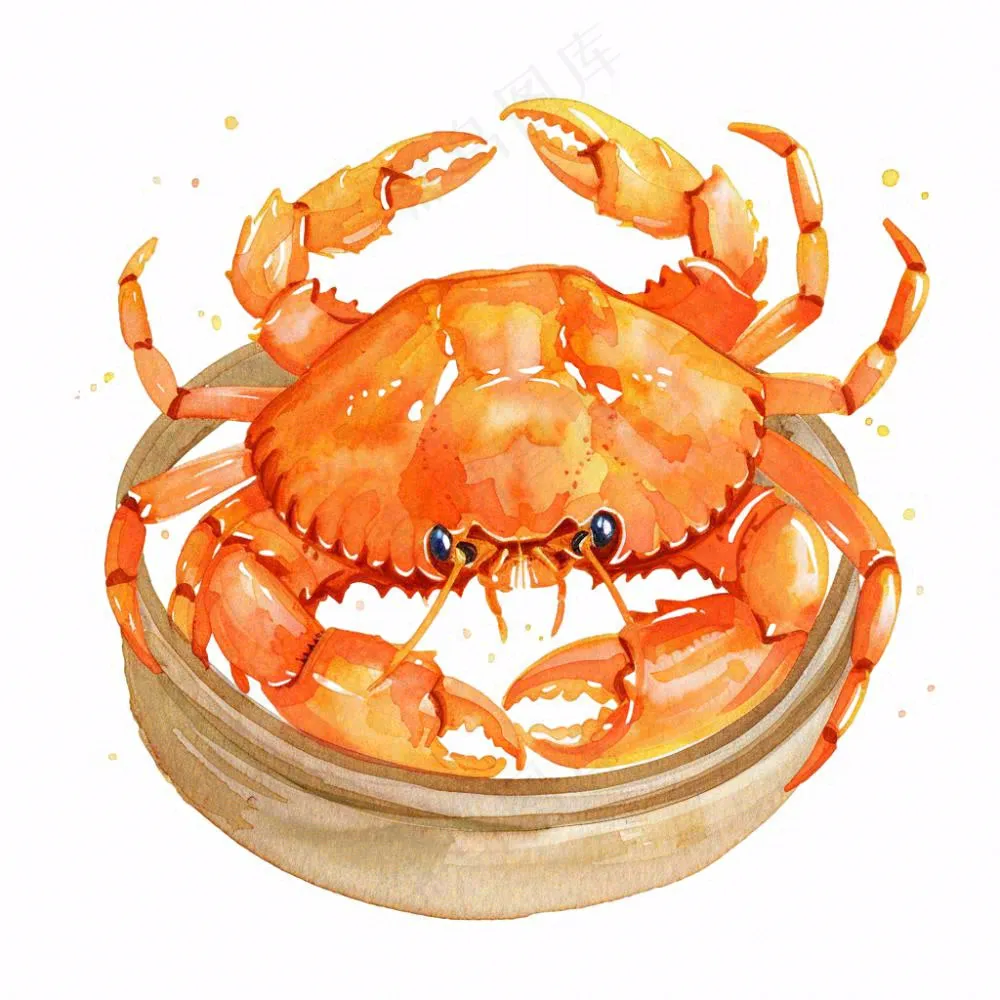 大闸蟹笼屉美食插画免抠