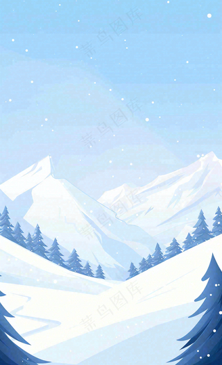 冬季高原雪山雪景小寒大寒卡通插画背景