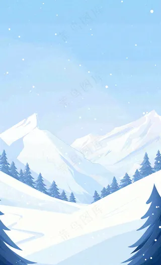 冬季高原雪山雪景小寒大寒卡通插画背景