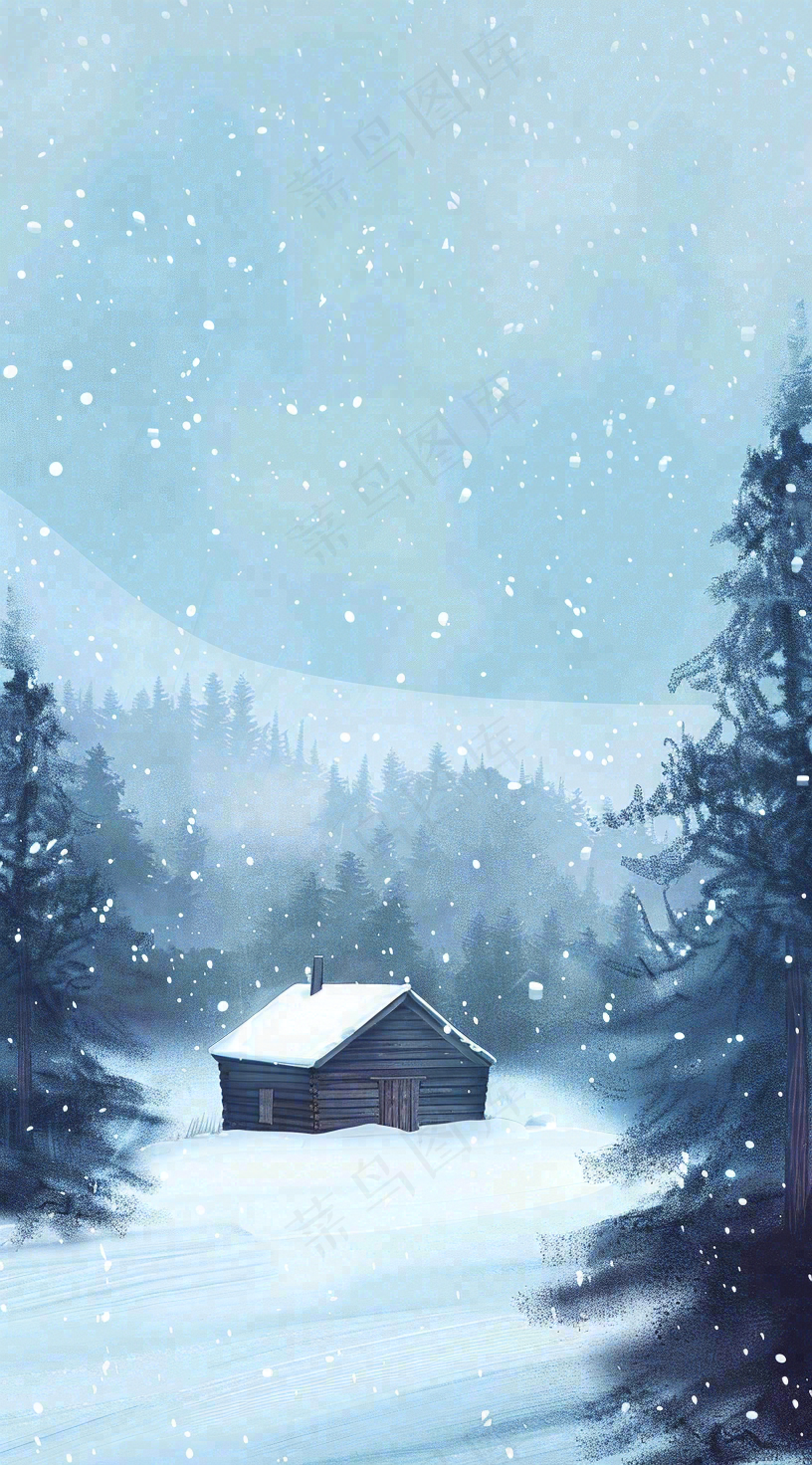 冬天白雪覆盖寒冷唯美雪景小寒插画背景