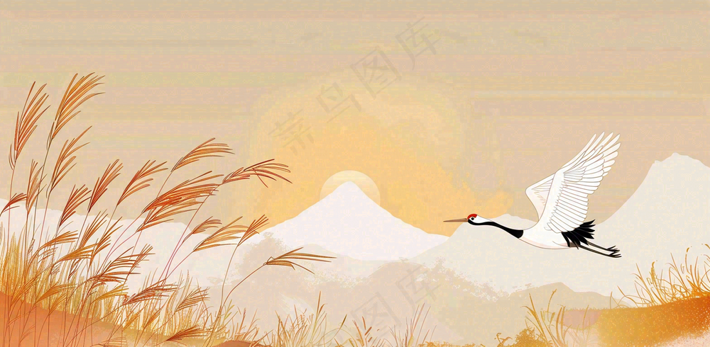 秋天插画风景处暑背景