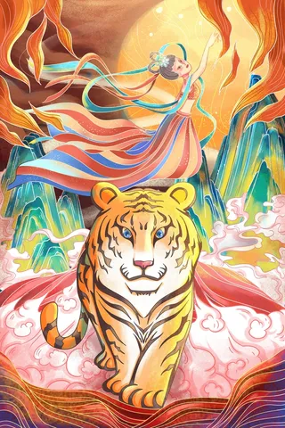 虎年中国风萌虎插画