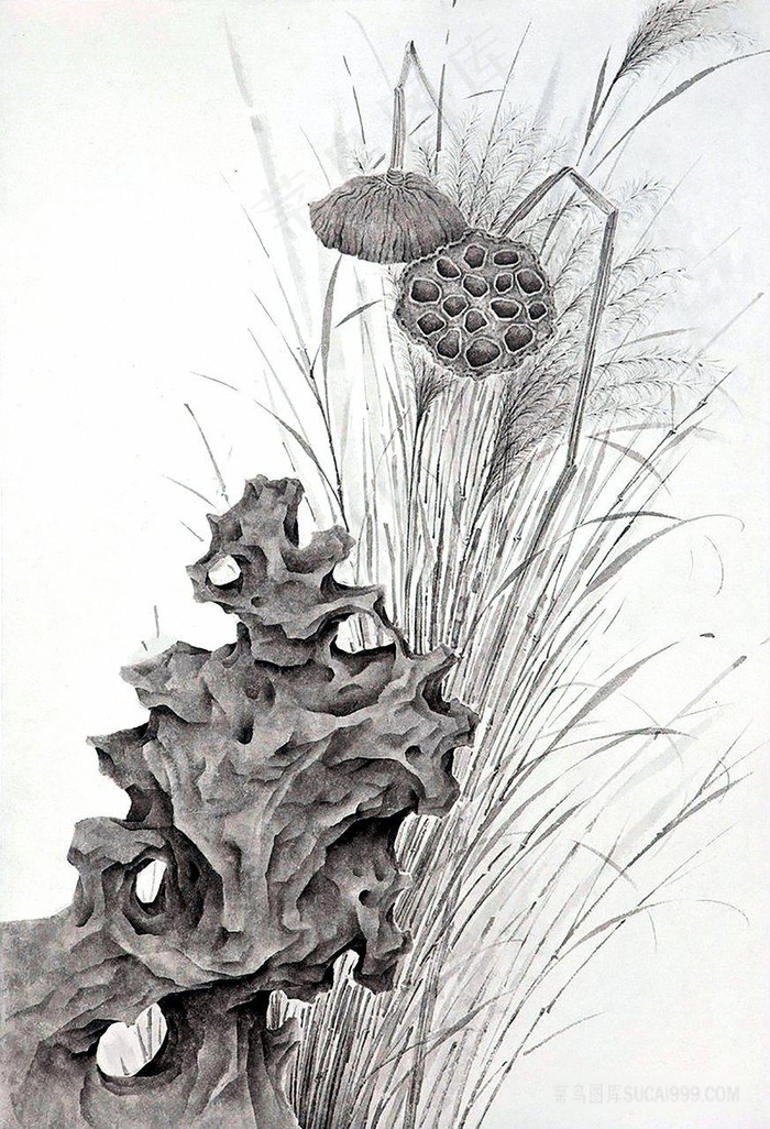 唯美莲藕假山时尚插画