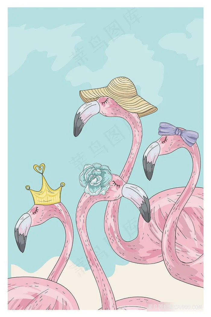 矢量火烈鸟水彩插画