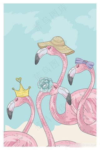 矢量火烈鸟水彩插画