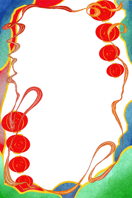 国潮手绘古风海浪花朵祥云装饰边框相框免抠(1024x1536)psd模版下载