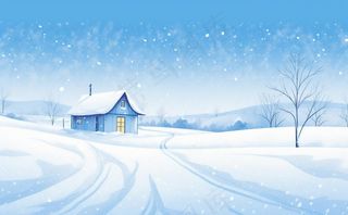 冬天乡村雪地里的房子雪景白雪卡通插画背景