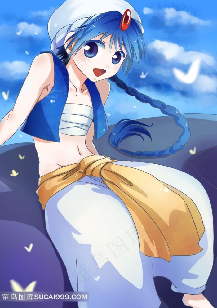 阿拉丁魔笛男孩卡通插画