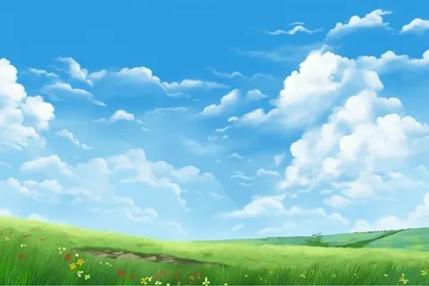 春天的蓝天白云草原很美背景图