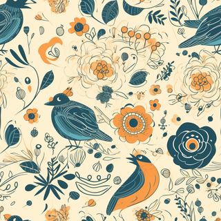 花鸟图，插画风格，无缝贴图，素材